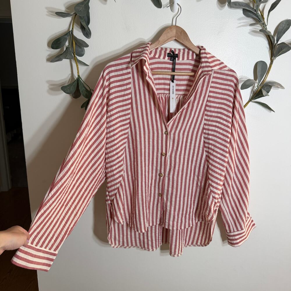 NWT Coco + Carmen Red Striped Blouse